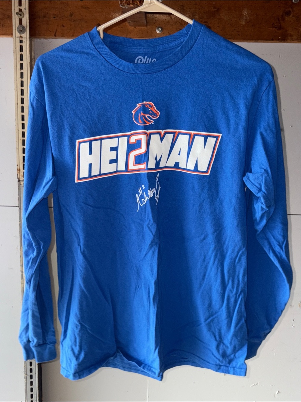 Hei2Man Boise State Blue Long-Sleeve Graphic Tee, Ashton Jeanty, Size Adult M